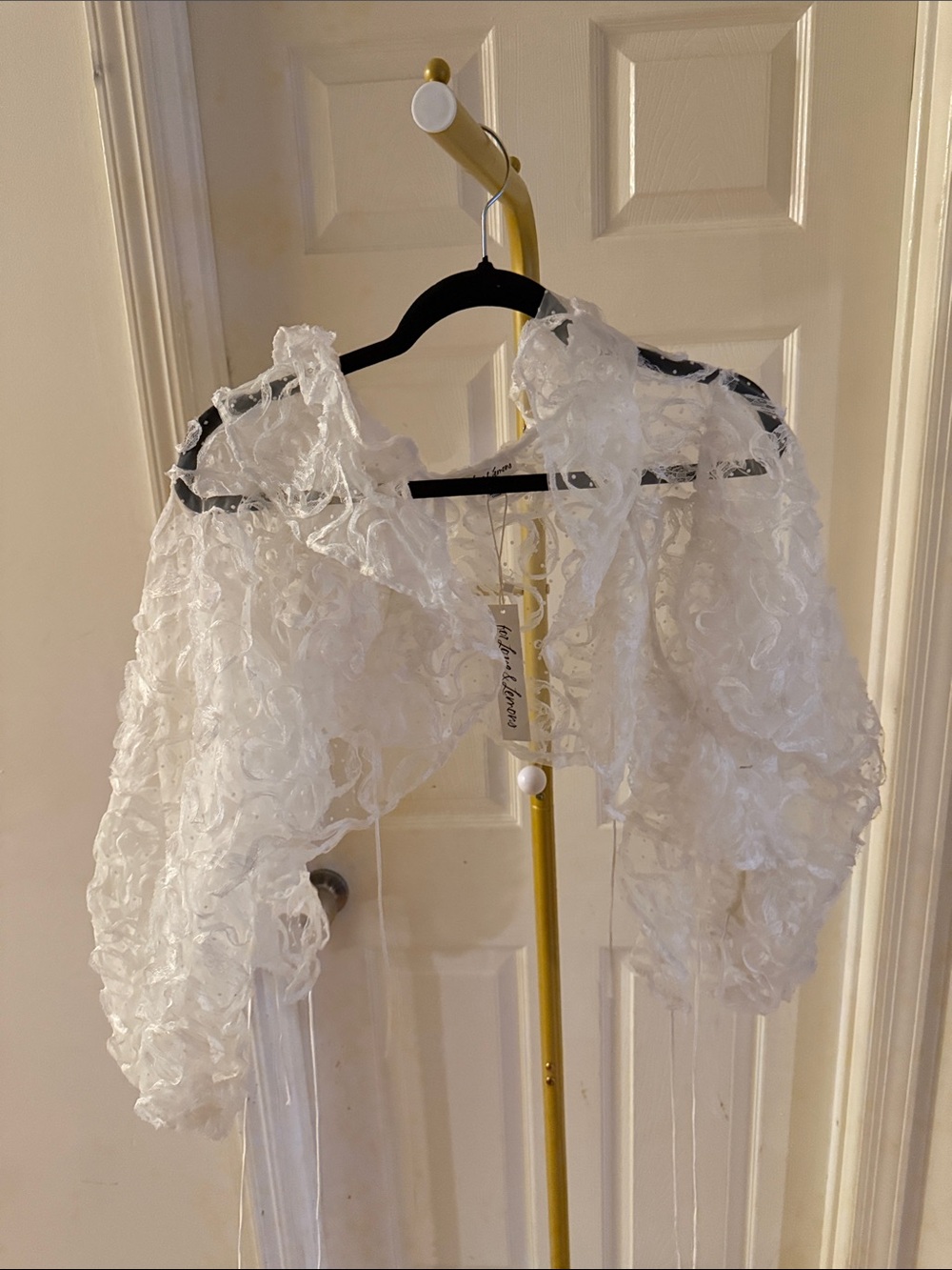 For Love & Lemons White Ruffled Sheer Lace Bolero
